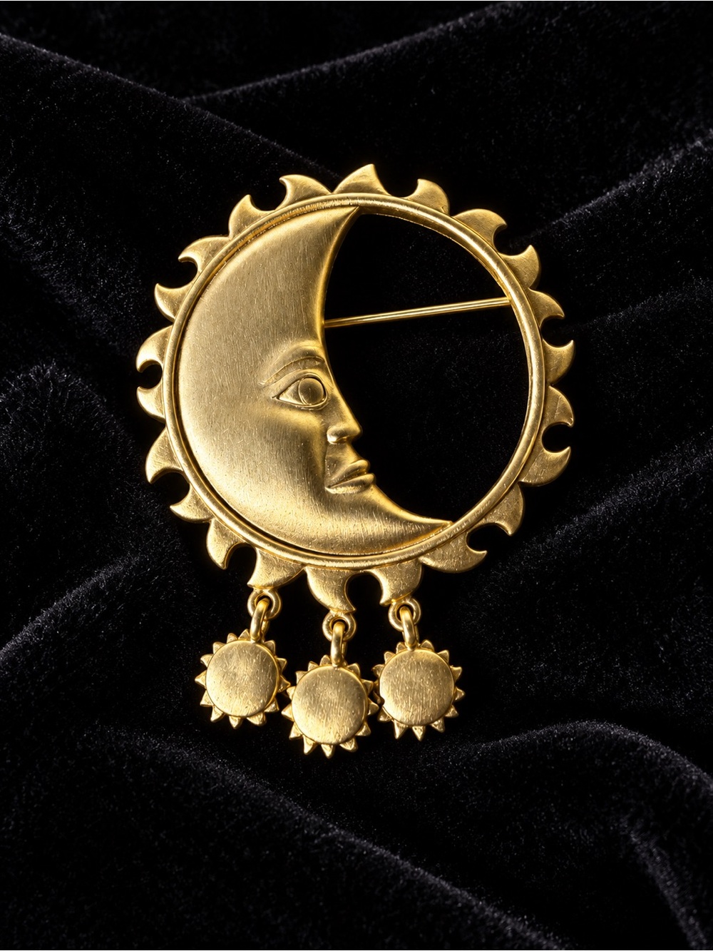 Casual Corner Gold Moon and Sun Dangle Brooch